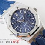 Perfect Replica 41mm Audemars Piguet 15400 Blue Rubber Strap Royal Oak Watch
